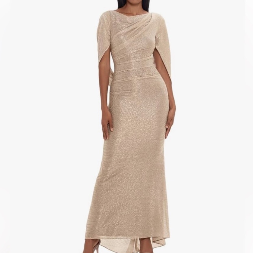Betsy & Adam gown Elegant Gold Evening Formal cowl lined size 8 NEW
